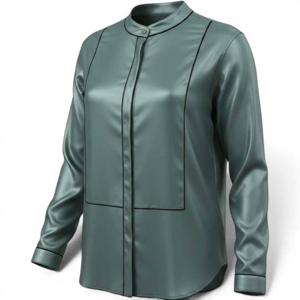Wildfang The Empower Long Sleeve Button-up Blouse Black Piping Sage Green Large